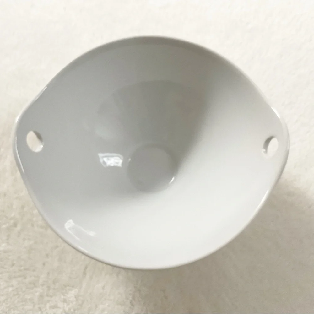 Pier 1 White Porcelain Bowl Cutout Handles Minimalist Serving 7”